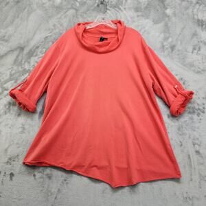 Focus Casual Life Tunic Womens L Coral Orange Cowl‎ Neck Asymmetric Rolled Hem